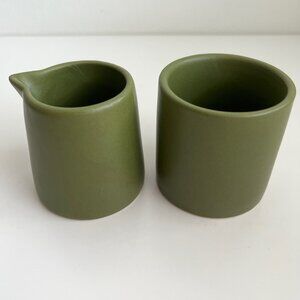 Mini Matte Green Ceramic Cream and Sugar Pair